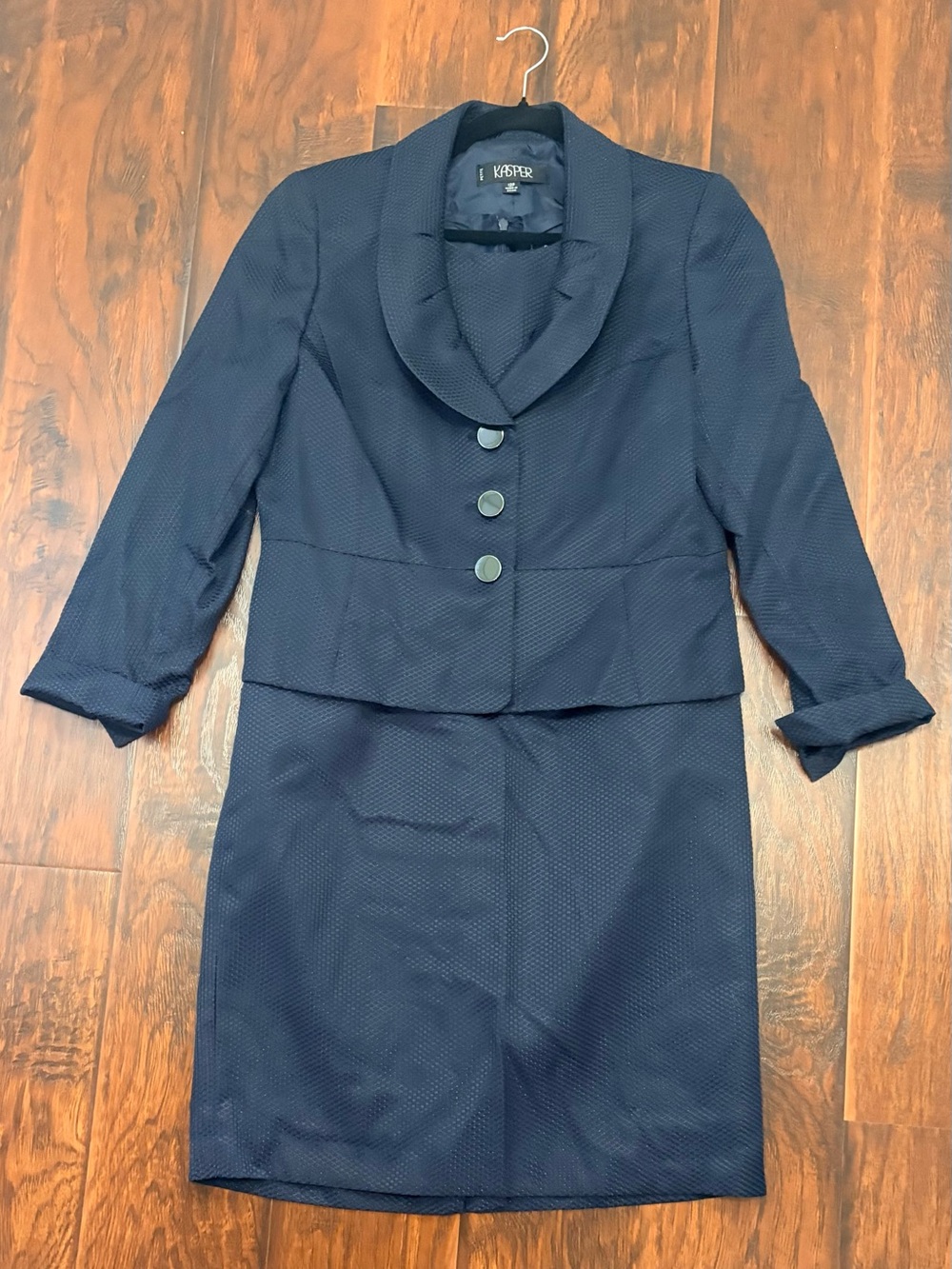 Kasper Petite 12P Navy Textured 2 Piece Dress Suit Blazer Sheath